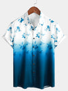 Men's Floral Blue and White Gradient Summer Button Up Flower Short Sleeve Casual Beach Hawaiian Shirt