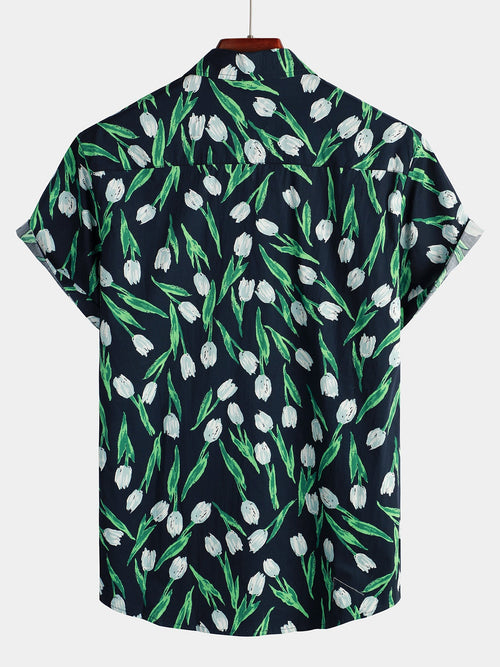 Men's Floral Cotton Short Sleeve Hawaiian Shirt