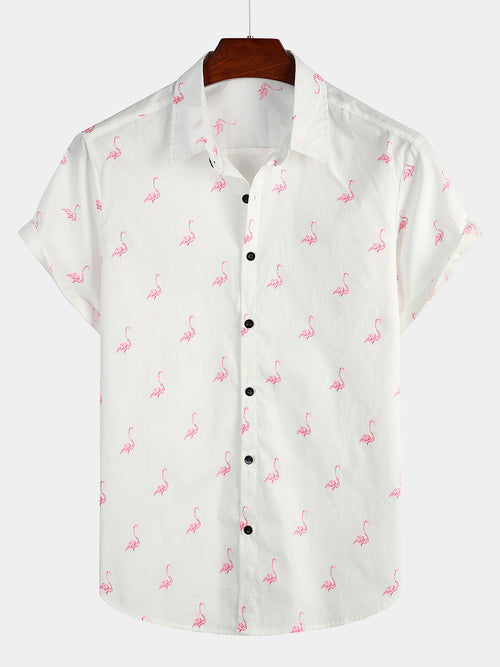 Bundle Of 2 | Men's Pink Flamingo Print Short Sleeve Button Up Shirts