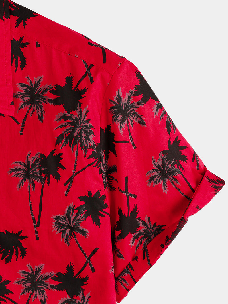 Men's Summer Tropical Coconut Tree Print Short Sleeve Shirt