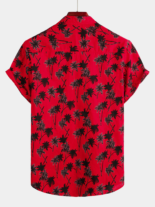Men's Summer Tropical Coconut Tree Print Short Sleeve Shirt