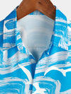 Men's Blue Waves Ocean Print Summer Party Button Hawaiian Holiday Short Sleeve Shirt