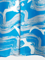 Men's Blue Waves Ocean Print Summer Party Button Hawaiian Holiday Short Sleeve Shirt
