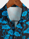 Men's Floral Beach Hoilday Blue and Black Button Up Summer Short Sleeve Shirt