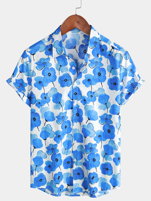 Bundle Of 3 | Men's Floral Summer Cotton Button Up Breathable Short Sleeve Shirts