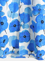 Men's Blue Floral Summer Cotton Button Up Breathable Short Sleeve Shirt