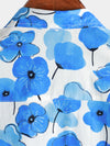 Men's Blue Floral Summer Cotton Button Up Breathable Short Sleeve Shirt