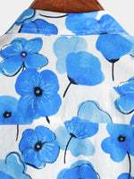 Men's Blue Floral Summer Cotton Button Up Breathable Short Sleeve Shirt