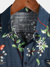 Men's Summer Tropical Floral Print Camp Pocket Navy Blue Button Up Short Sleeve Shirt