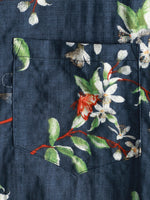 Men's Summer Tropical Floral Print Camp Pocket Navy Blue Button Up Short Sleeve Shirt