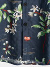 Men's Summer Tropical Floral Print Camp Pocket Navy Blue Button Up Short Sleeve Shirt
