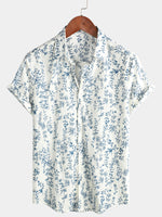 Men's Cotton Floral Button Up Summer Short Sleeve Shirt