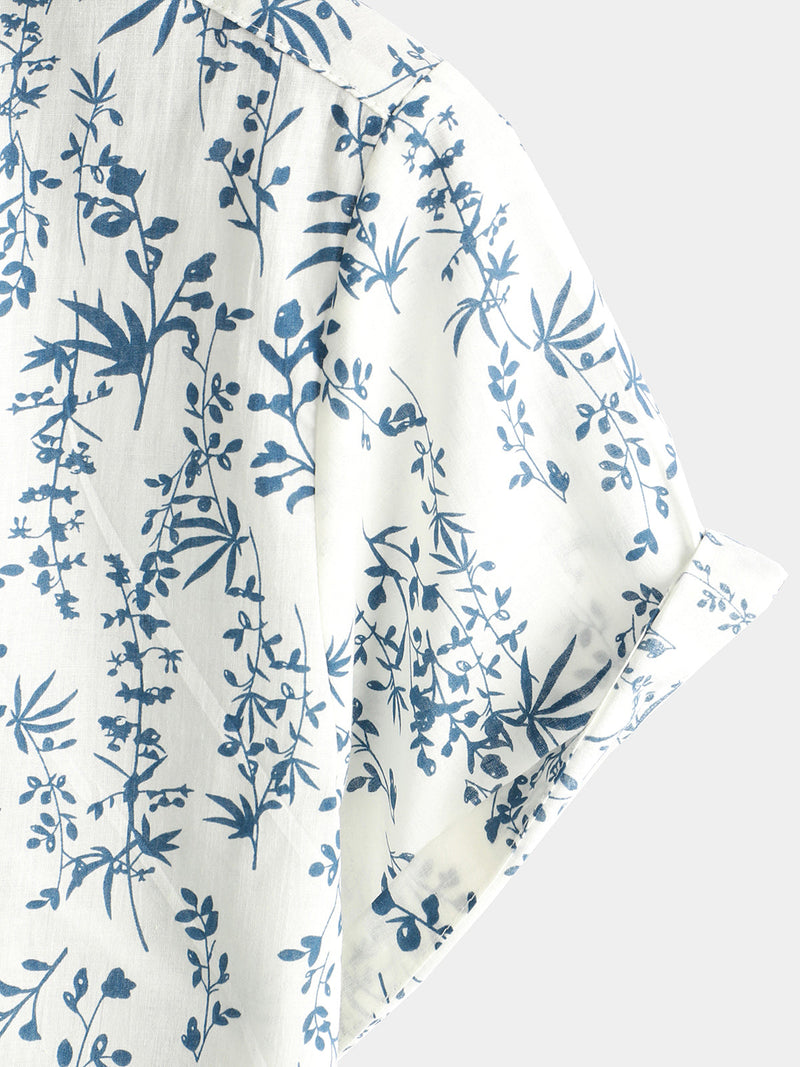 Bundle Of 2 | Men's Tropical Floral Plant Leaf Cotton Short Sleeve Aloha Resort Beach Shirts