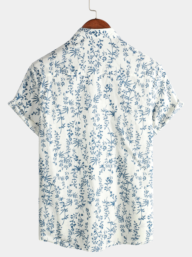 Bundle Of 2 | Men's Tropical Floral Plant Leaf Cotton Short Sleeve Aloha Resort Beach Shirts