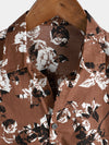 Men's Retro Brown Rose Floral Print Button Up Hawaiian Holiday Short Sleeve Shirt