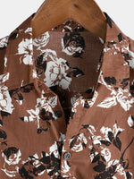 Men's Retro Brown Rose Floral Print Button Up Hawaiian Holiday Short Sleeve Shirt