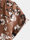 Men's Retro Brown Rose Floral Print Button Up Hawaiian Holiday Short Sleeve Shirt