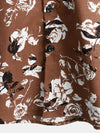 Men's Retro Brown Rose Floral Print Button Up Hawaiian Holiday Short Sleeve Shirt