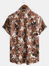Men's Retro Brown Rose Floral Print Button Up Hawaiian Holiday Short Sleeve Shirt