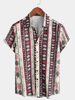 Men's Retro Casual Striped Vintage Short Sleeve Button Up Lapel Shirt