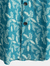 Men's Blue Floral Print Retro Flower Holiday Cotton Beach Short Sleeve Breathable Button Up Shirt