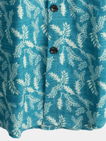 Men's Blue Floral Print Retro Flower Holiday Cotton Beach Short Sleeve Breathable Button Up Shirt