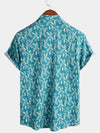 Men's Blue Floral Print Retro Flower Holiday Cotton Beach Short Sleeve Breathable Button Up Shirt