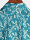 Men's Blue Floral Print Retro Flower Holiday Cotton Beach Short Sleeve Breathable Button Up Shirt
