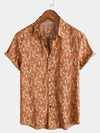 Men's Floral Print Vintage Brown Flower Holiday Cotton Retro Short Sleeve Breathable Button Up Shirt