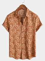 Men's Floral Print Vintage Brown Flower Holiday Cotton Retro Short Sleeve Breathable Button Up Shirt
