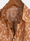 Men's Floral Print Vintage Brown Flower Holiday Cotton Retro Short Sleeve Breathable Button Up Shirt