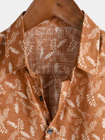 Men's Floral Print Vintage Brown Flower Holiday Cotton Retro Short Sleeve Breathable Button Up Shirt