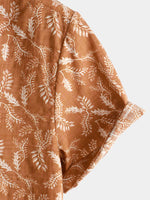 Men's Floral Print Vintage Brown Flower Holiday Cotton Retro Short Sleeve Breathable Button Up Shirt