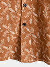 Men's Floral Print Vintage Brown Flower Holiday Cotton Retro Short Sleeve Breathable Button Up Shirt