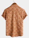 Men's Floral Print Vintage Brown Flower Holiday Cotton Retro Short Sleeve Breathable Button Up Shirt