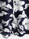 Men's Summer Floral Print Navy Blue and White Flower Holiday Short Sleeve Button Shirt