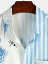 Men's Blue Striped & Leaf  Print Summer Short Sleeve Shirt