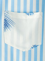 Men's Blue Striped & Leaf  Print Summer Short Sleeve Shirt