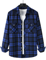 Men's Casual Plaid Double Pocket Flannel Checkered Button Up Long Sleeve Shirt