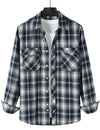 Men's Flannel Double Pocket Checkered Button Up Long Sleeve Casual Plaid Shirt