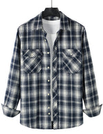 Men's Flannel Double Pocket Checkered Button Up Long Sleeve Casual Plaid Shirt