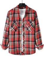 Men's Flannel Double Pocket Checkered Button Up Long Sleeve Casual Plaid Shirt