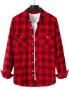 Men's Plaid Double Pocket Button Up Checkered Lapel Long Sleeve Fall Winter Shirt