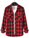 Men's Casual Plaid Double Pocket Flannel Checkered Button Up Long Sleeve Shirt