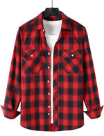 Men's Casual Plaid Double Pocket Flannel Checkered Button Up Long Sleeve Shirt