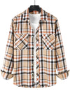 Men's Plaid Double Pocket Button Up Checkered Lapel Long Sleeve Fall Winter Shirt
