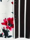 Men's Striped & Red Floral Print Summer Short Sleeve Shirt