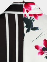 Men's Striped & Red Floral Print Summer Short Sleeve Shirt