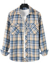 Men's Plaid Double Pocket Button Up Checkered Lapel Long Sleeve Fall Winter Shirt