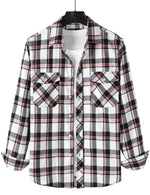 Men's Plaid Double Pocket Button Up Lapel Long Sleeve Flannel Shirt